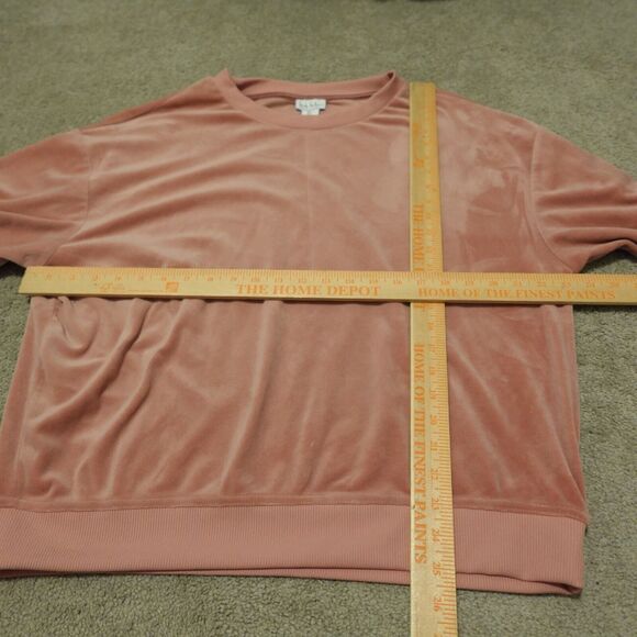 Nicole Miller New York Sweatshirt Women Large Rose Pink Velour Crew Neck - Picture 6 of 6